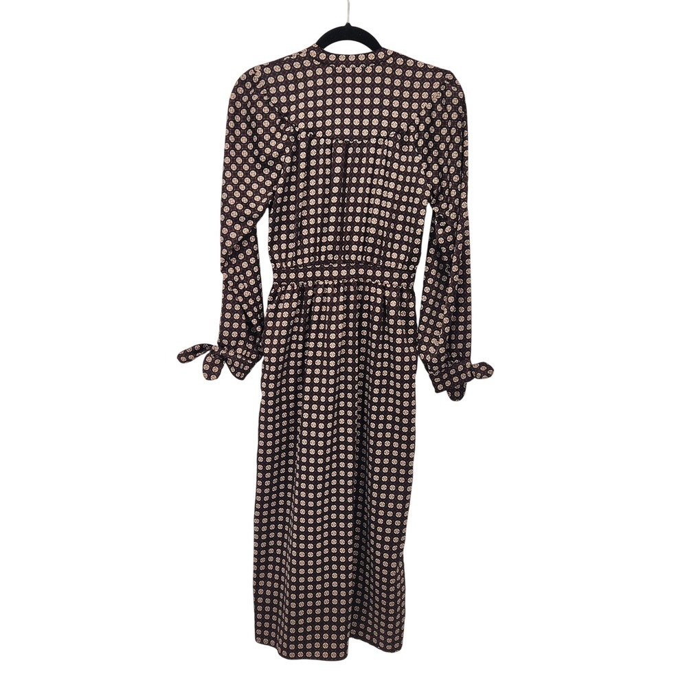 Sweet Baby Jamie Brown Black Geo Midi Dress Dark Academia Professor Tie Neck XS - Picture 10 of 10
